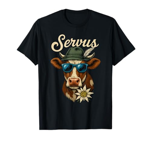 Lustige Servus Kuh Oktoberfest Wiesn Schwaben Wasen Tracht T-Shirt