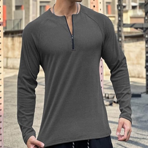 Men's Thermal Undershirt Half Zipper Collared Sports Tops Long Sleeve Slim Fit Workout Blouses Solid Pajama Tops2