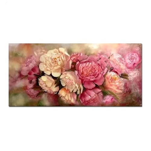 Peinture diamant adulte 5D grand format 50x100cm aux strass scintillants pivoine