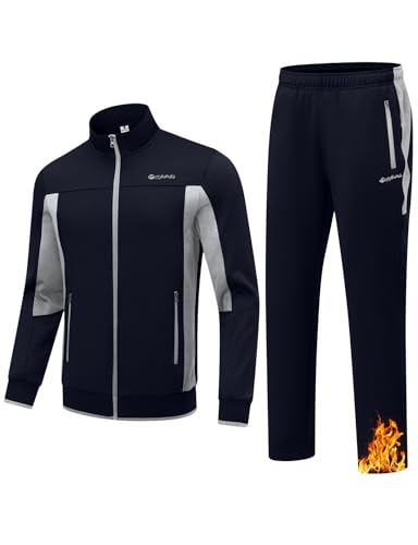 TBMPOY Herren-Trainingsanzüge mit Fleece-Futter, 2-teiliges Set, Winter, Jogging, Sweat-Anzüge, Thermo-Casual-Outfits, Dunkelblau/Hellgrau, XX-Large TBMPOY Herren-Trainingsanzüge mit Fleece-Futter, 2-teiliges Set, Winter, Jogging, Sweat-Anzüge, Thermo-Casual-Outfits, Dunkelblau/Hellgrau, XX-Large