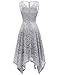 Meetjen V-Neck Cocktail Party Dress for Women Semi Formal Lace Handkerchief Asymmetrical Wedding Guest Dresses Grey M