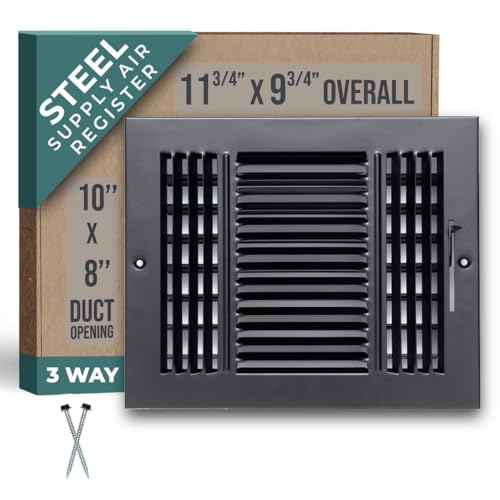 Fits 10x8 Duct Opening 3 Way Steel Air Supply Diffuser by Handua | Register Vent Cover Grill for Sidewall and Ceiling | Black | Outer Dimensions: 11.75 X 9.75
