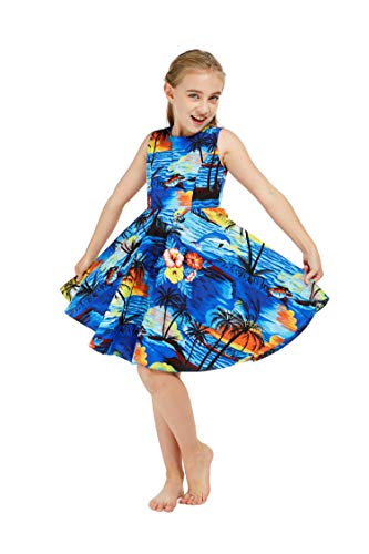 Girl Hawaiian Vintage Fit and Flare Dress in Sunset with Dolphin
