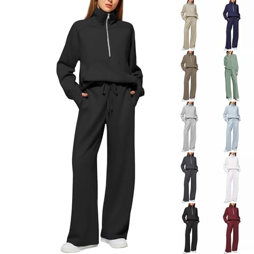 Generisch Survêtement 2 pièces pour femme - En velours chaud - Pour l'hiver - Col montant - Pour la maison - Pull - Tenue de loisirs, Noir , L