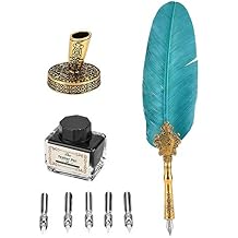 Wendry Retro Classical Dip Writing Pen,European Fountain Pen,5 Replacement Luxury Dip Pen Nips,Pen Stand Base,Writing Pen Ink Bottle Set Gift Box for