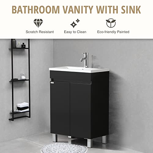 wonline 20" Bathroom Vanity with Resin Sink, Modern Design MDF Bathroom Cabinet Combo with White Vessel Sink Top and Faucet - Thumbnail 4