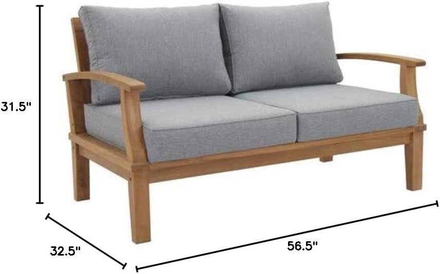 Modway EEI-1144-NAT-GRY-SET Marina Premium Grade A Teak Wood Outdoor Patio Loveseat, Natural Gray