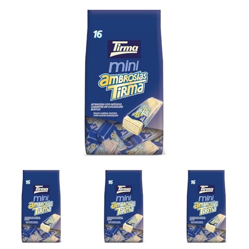 Tirma Ambrosías Mini Cubierta de Chocolate Blanco 216g | Mini Barritas de Barquillos Rellenos de Crema y Bañados en Chocolate Blanco | Chocolatinas Canarias Envasadas Individualmente | 16 uds