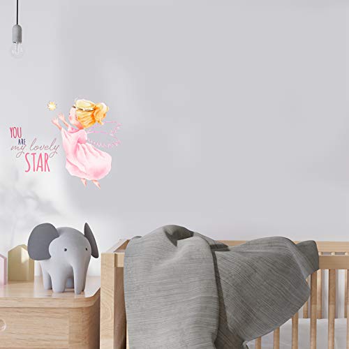 Angel Wall Decal - Princess Wall Decor - Wm20. Removable Nursery Wall Decal For Baby Room - Mural Wall Decal For Girls. You Are My Lovely Star (Wide 20" X 16" Height) #TOP7