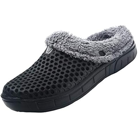 Meidiastra Women's Mens Fur Lined Clogs Waterproof Non Slip Garden Shoes Warm Plush House Slippers Indoor Outdoor Mules Black 44 Cover