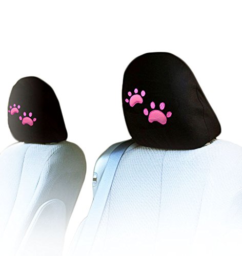 Yupbizauto Embroidery Pink Paws Design Car Seat Headrest Covers Universal Fit For Cars Vans Trucks-Sold By A Pairs #TOP21