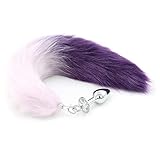  Púrpura y blanco degradado suave cola de gancho de piel sintética Plùg Bùtt felpa vestir decoración fiesta gato montés lindo anime extendido con accesorios de metal Fox animal