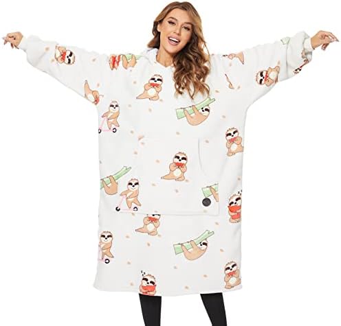 THREE POODLE Oversized Blanket Hoodie, Sherpa Fleece Wearable Blanket Sweatshirt for Adults Kids, Warm Soft Cozy Hooded Blanket Women Men Kids, One Size Fit All