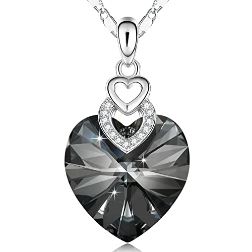 PLATO H 3 Hearts Crystal Necklace for Teen Girls Women Love You Pendant Jewelry in Gift Box Dainty Birthday Anniversary Jewelry for Her Black