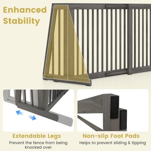 GIANTEX Freestanding Wood Dog Gate, 28''-80''L Adjustable Extra Wide Fence - 2