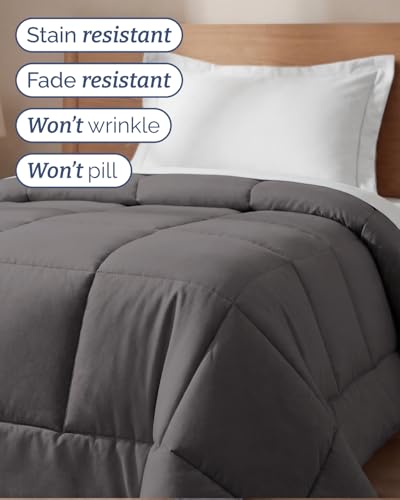 Image of Twin Size, Dark Gray Alternative Down Comforter - Warm, Lightweight & Breathable Hotel Quality Bedding Set for Men, Women, Kids & Teens - All Season Oversized Cooling Microfiber Duvet Insert Comforter