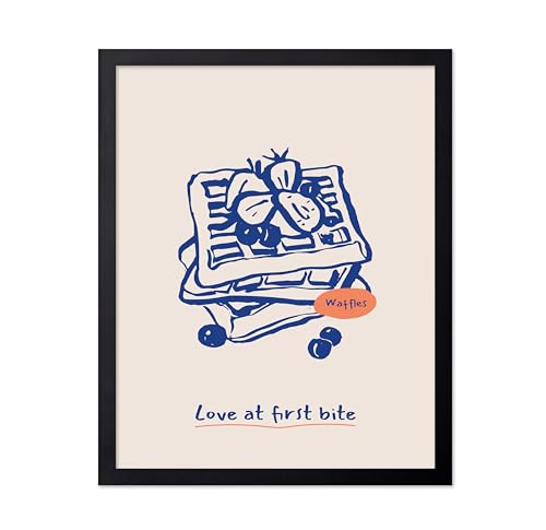 Poster Master Love At First Bite Poster - Retro Waffle Print - Pastry Art - Food & Drink Artwork - Dessert & Sketch Illustration - Chic Boho Design - Kitchen or Bakery Decor - 16x20 Black Framed