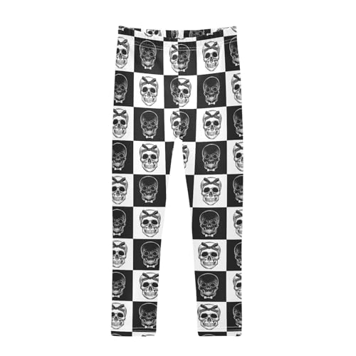 ALAZA Girls' Leggings Children's Yoga Pants Skinny Printed Dance Gothic Skull Black White Comfortable 4T