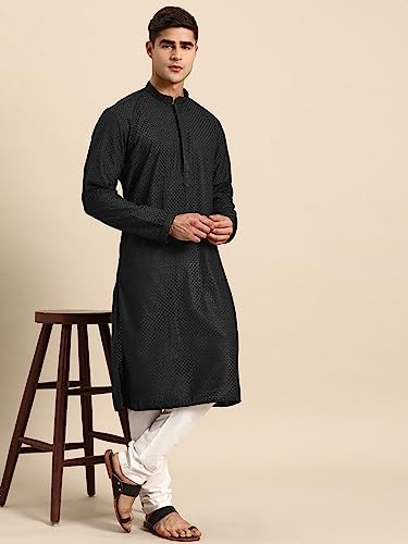 Image of Rajubhai Hargovindas Men Pure Cotton Chikankari Embroidered Straight Kurta