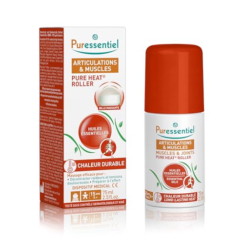 Puressentiel - Articulations & Muscles - Roller Pure Heat aux 14 Huiles Essentielles - Effet Chauffant Naturel - Aide à soulager les douleurs musculaires et articulaires - Bille Massante - 75 ml