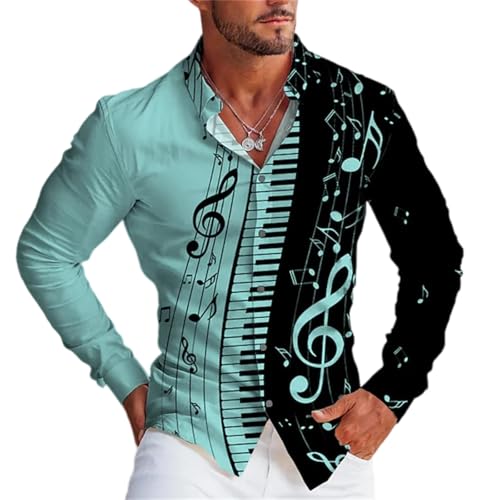 Chemise manches longues homme motif musique col imprimé fluide élégante