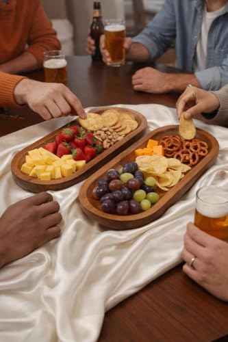 Image of Wooden Jewelry Tray, Oval Shape, L x B x H = 10 x 5 x 0.5 Inch Floral Design, Natural Wood Finish, Organizer for Rings, Necklaces, Earrings And Snacks Serving (Flower 2)