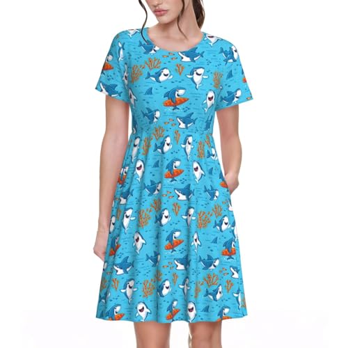 Robe imprimé baleine sous-marine, coupe légère à manches courtes pour les fêtes et le quotidien
