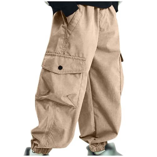 Boys Cargo Pants Elastic Waist Outdoor Trouser with Multi Pocket Soft Lounge Pull On School Pants for Boys 2-10 Years - Main Image