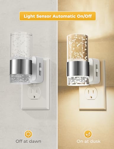 Image of L LOHAS LED Night Light,Dimmable Night Lights Plug into Wall, Acrylic Nightlights with 0-100 LM Adjustable Brightness, 3000K Plug in Night Light with Dusk to Dawn Sensor, for Bathroom Hallway