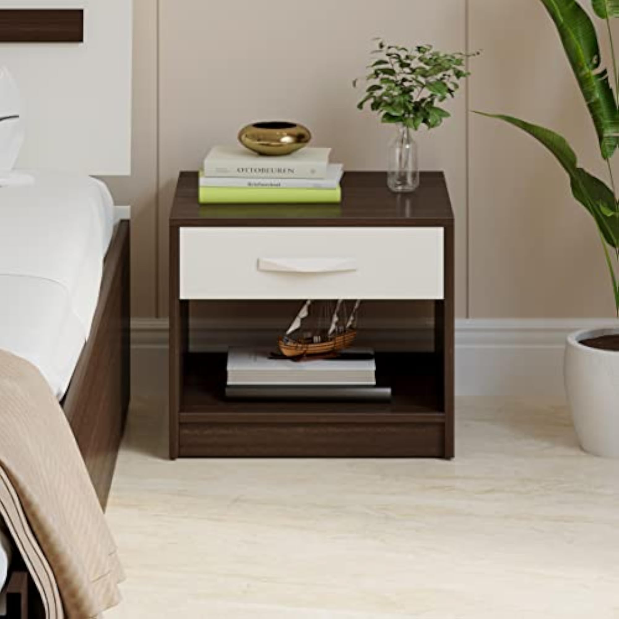 Oliver Engineered Wood Bedside Table, Wenge & White