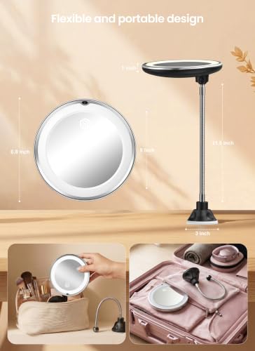 10x Makeup Mirror with Lights, Flexible Magnifying Mirror 3 Light Modes - image 7