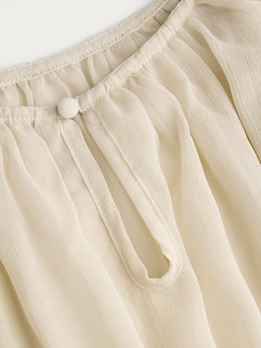 CIDER Womens Blouse Dressy Casual Crew Neck See Through Ruffle Hem Bell Sleeve Loose Fit Chiffon Blouse2