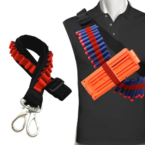 WALWAL Elite Tactical Toy Bullet Bandolier，Adjustable High Capacity Dart Carrier Compatible for Nerf Elite Blasters - Foam Ammunition Game Accessory with Elastic Rope (Bandolier Only,Red)