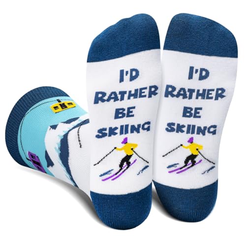 AGRIMONY Funny Skiing Socks for Men Teens - ID RATHER BE Socks - Fathers Day Novelty Gifts for Dad Husband Brother Crazy Socks-Valentines Birthday Fun Gifts Ideas Christmas Stocking Fillers
