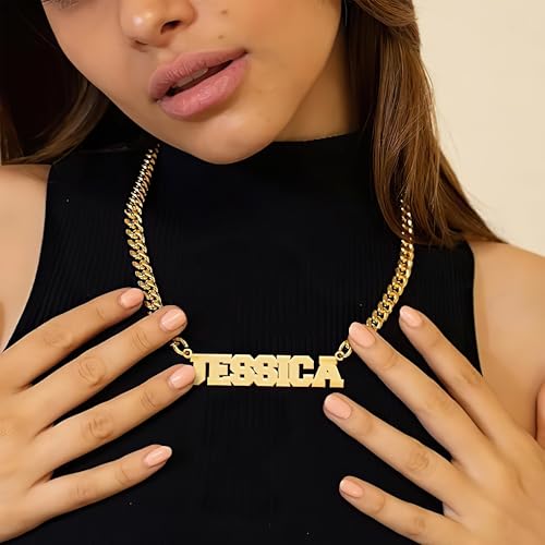 Elemtansy Custom Name Necklace for Men, 18K Gold-Plated Name Necklaces with Curb/Figaro Chain, Personalized Birthday Gifts for Men — view 2