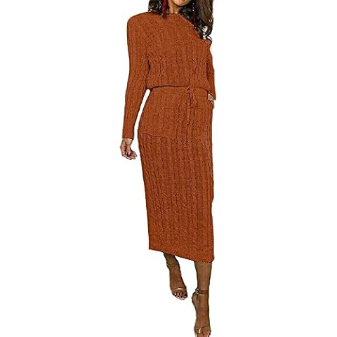 Dress Knitted Long Party Tunic Jumper Tie Midi Up Ladies Pocket Cable Sleeve Women Winter Warm Top New Women's UK Scoop Neck XXL Camel Cover