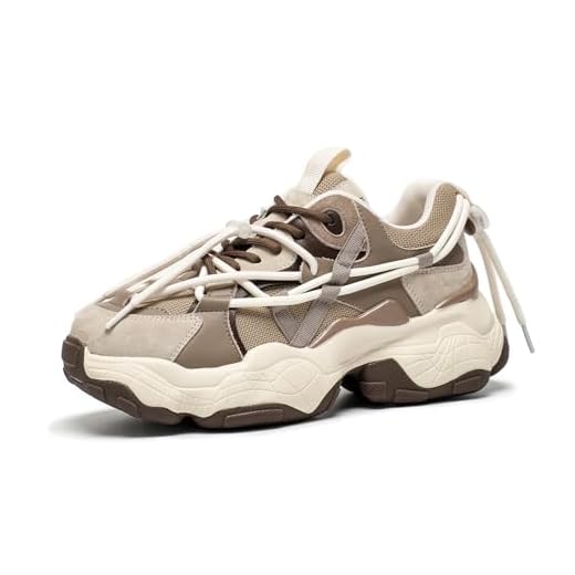 BEAU TODAY Womens Chunky Sneakers,Womens Fashion Sneakers,90s Comfortable Running Dad Shoes,Platform Casual Lace up Non Slip Rave Tennis Walking Shoes Brown US 8