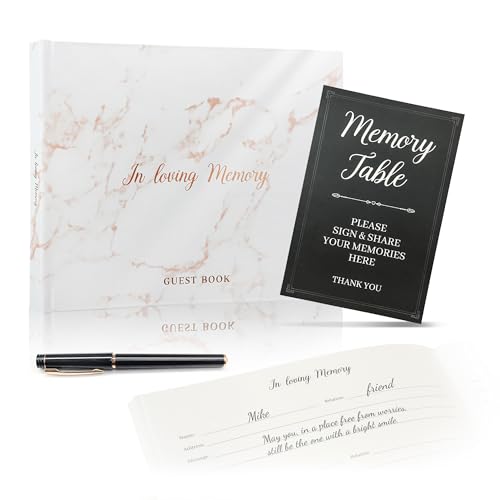 Image of Funeral Guest Book for Memorial Service - Leather Memory Book for Funeral Guests to Sign in with Condolence Memory Table Sign & Back Pocket (Mesa Clay)