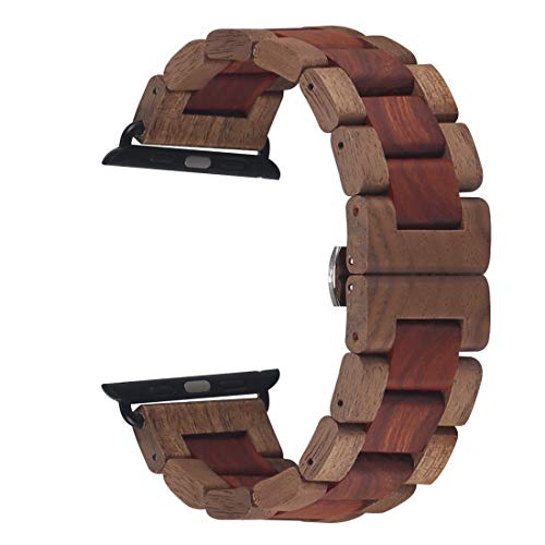 Kinobo Wooden Watch Band Compatible With Apple Watch, 100% Eco-Friendly Natural Hardwood Watch Strap Thickened Wrist Bracelet For Iwatch Series7, 6, 5, 4, 3, 2, 1, Sport, Edition (Walnut + Sandal--42/44/45Mm) #TOP1