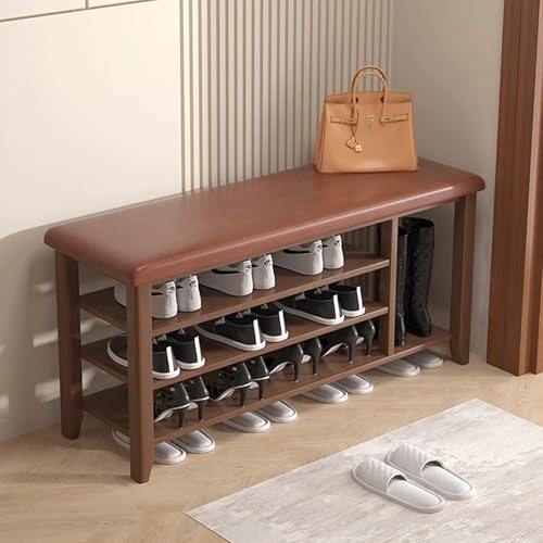 Banc à chaussures en bois meuble de rangement d'entrée 3 niveaux avec coussin pour salon