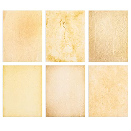 48 Pack Stationary Paper - Old Fashion Aged Classic Vintage Antique Design - Double Sided - 6 Colored Designs - For Arts, Crafts, Maps, Certificates, Invitations - 48 Sheets Total - 100Gsm, 8.5" X 11" #TOP5