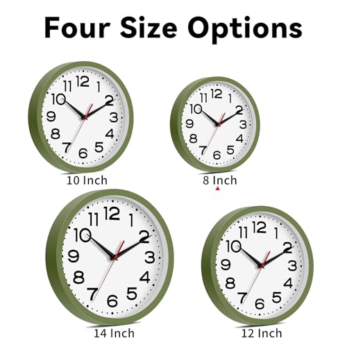 Image of Roymnie 8 Inch Small Wall Clock, Battery Operated Silent Non Ticking Green | analog wall clock; bold numerals for easy reading; silent non-ticking; 1 AA battery (not included); for classroom