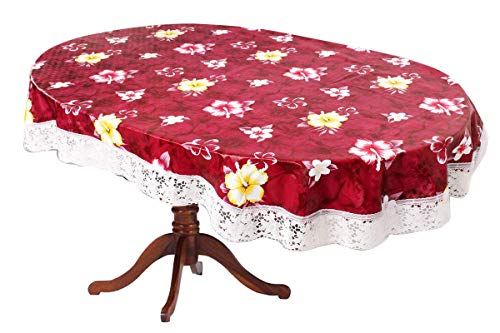 SUPERMACY Flower Design Printed Center & Dining Table Cover White Lace – Red Color Oval Size (Exact Size) (54×78 Oval)