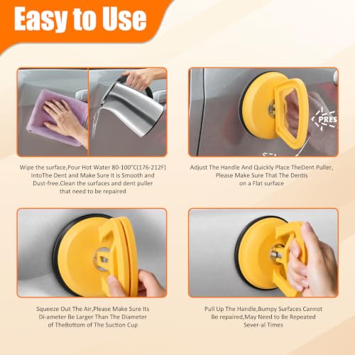 Image of Dent Puller,Powerful Car Dent Puller,Powerful Suction Dent Removal Kit for Cars,with Mini and Big,Dent Remover Tool for Car Dent Repair (2 Yellow + 2 Orange)