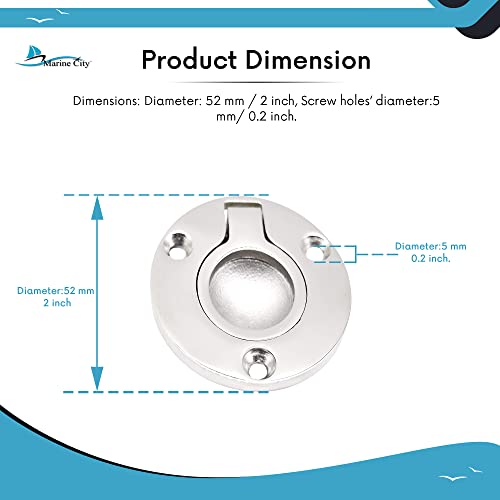 MARINE CITY Flush Hatch Lifting Ring – Round 316 Stainless Steel, Diameter 2 Inch, Durable, Anti-Corrosion, Highly Polished, Ideal for Boats, Yachts, and Watercrafts (Pack of 2) - Thumbnail 5
