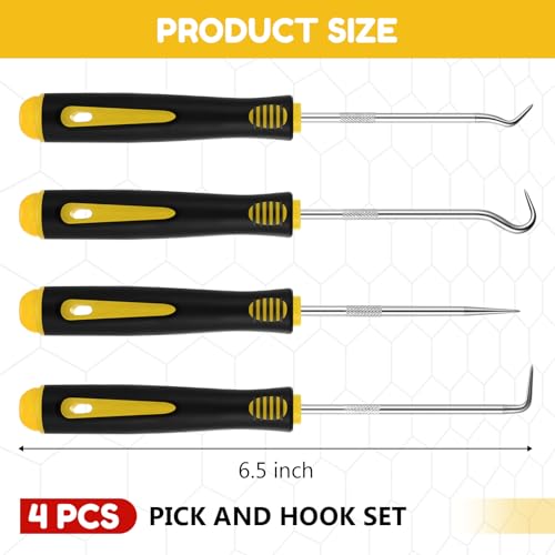 Image of WILLBOND 4 Pcs Pick and Hook Set Precision Automotive Mechanic Picks Tools Set for Car Oil Seal Hooks Puller Remover Tools(6.5 Inches,Yellow) (Pack of 3)