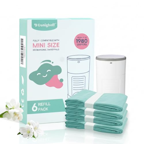 6 Pack Diaper Pail Refills for Mini Nursery Bins, 30% Extra Thick Heavy Duty Leak-Proof Liners, Multi-Layer Odor Defense Film, Holds 1980 Diapers, Fresh Scented Baby Changing Essentials