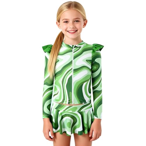 Maillot de bain deux pièces fille manches longues volants épaule