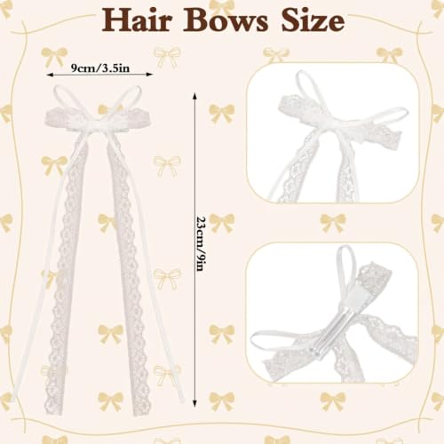 Pinzas para el cabello con moño blanco de encaje 2 piezas miniatura 2