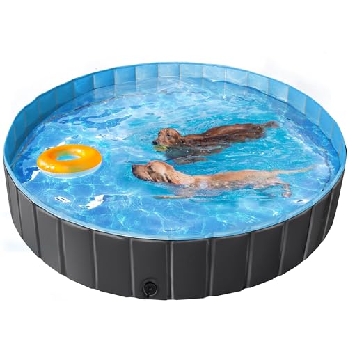 Yaheetech Hundepool faltbar, Planschbecken für Hunde 180 x 30 cm, Anti-Rutsch-Platten, Schnelle Entwässerung, Hundebadewanne mit Badebürste & 4 Flicken, Swimmingpool Verdickt PVC, Schwarz